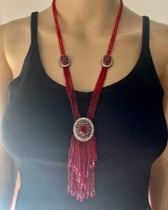 Ensemble collier bohème rouge à perles