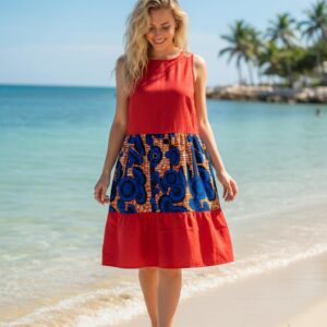 Robe Mini Elégante d'été bicolore en tissu wax