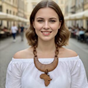 Collier en bois marron ,collier bohème avec pendentif Afrique