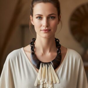 Collier  africain fait main en bois d'ébène ,collier bohème