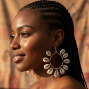 Boucles d'oreilles créoles en véritable cauris,boucles d'oreilles africaines