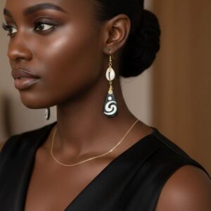 Boucles d'oreilles africaines avec une touche de véritable cauri ou coquillage